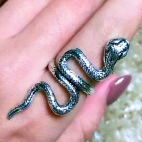 Silver Textured Serpent Adjustable Band Snake Rings  NEW - Picture 2 of 5